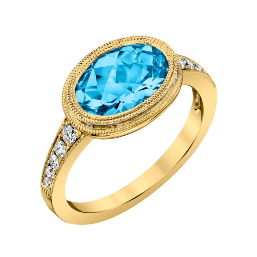 14K Yellow Gold Blue Topaz Ring with Diamonds