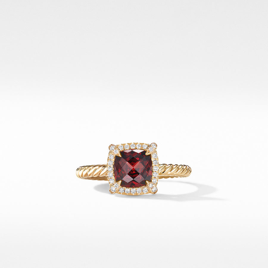 Petite Chatelaine Pave Bezel Ring in 18K Yellow Gold with Garnet