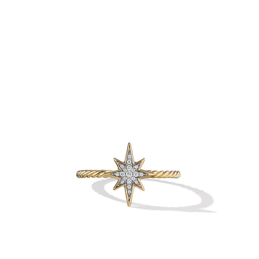 North Star Stack Ring in 18K Yellow Gold with Pave Diamonds
