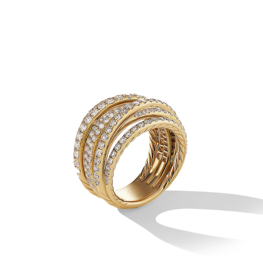 Pave Crossover Ring in 18K Yellow Gold with Diamonds