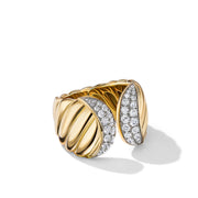 Sculpted Cable Ring in 18K Yellow Gold with Pave Diamonds