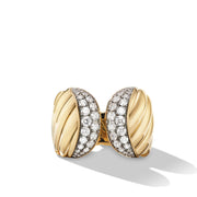 Sculpted Cable Ring in 18K Yellow Gold with Pave Diamonds