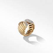 Sculpted Cable Ring in 18K Yellow Gold with Pave Diamonds