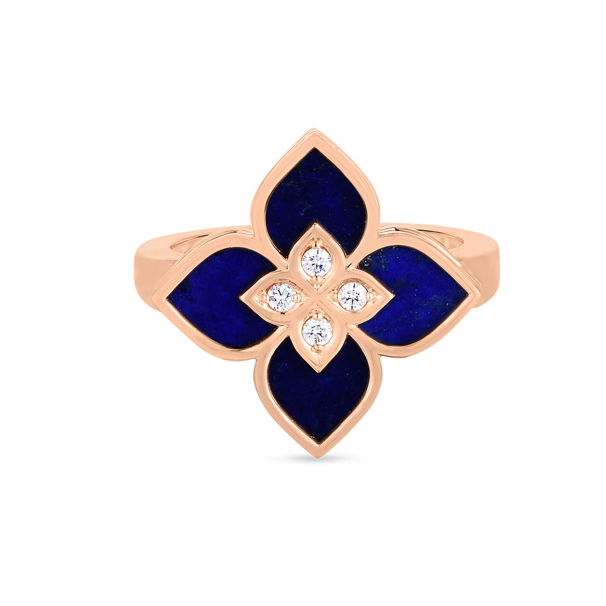 Venetian Princess Small Lapis and Diamond Ring in 18K Rose Gold, Size 6.5