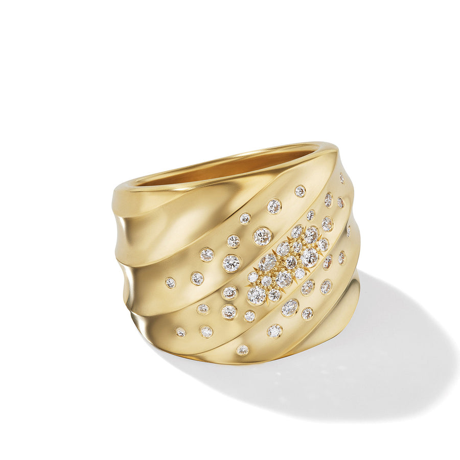 Saddle Ring in Recycled 18K Yellow Gold with Pave Diamonds