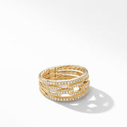 Stax Three Row Chain Link Ring in 18K Yellow Gold and Pave Diamonds