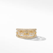 Stax Three Row Chain Link Ring in 18K Yellow Gold and Pave Diamonds