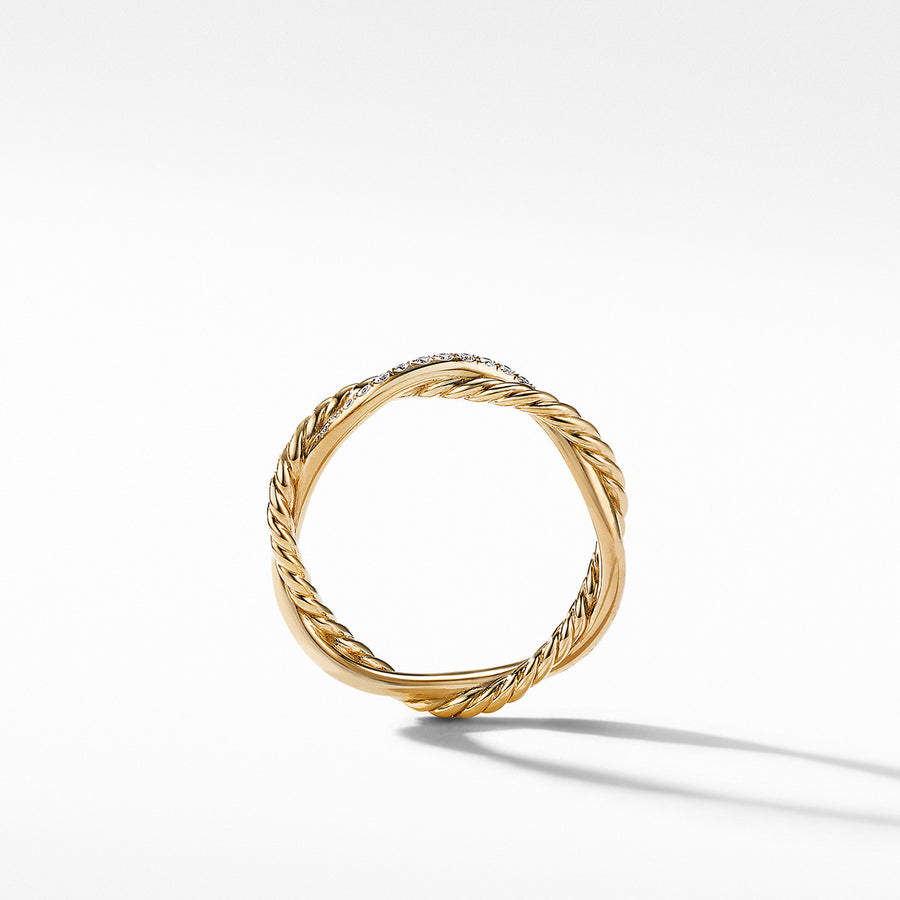Petite Infinity Twisted Ring in 18K Yellow Gold with Pave Diamonds