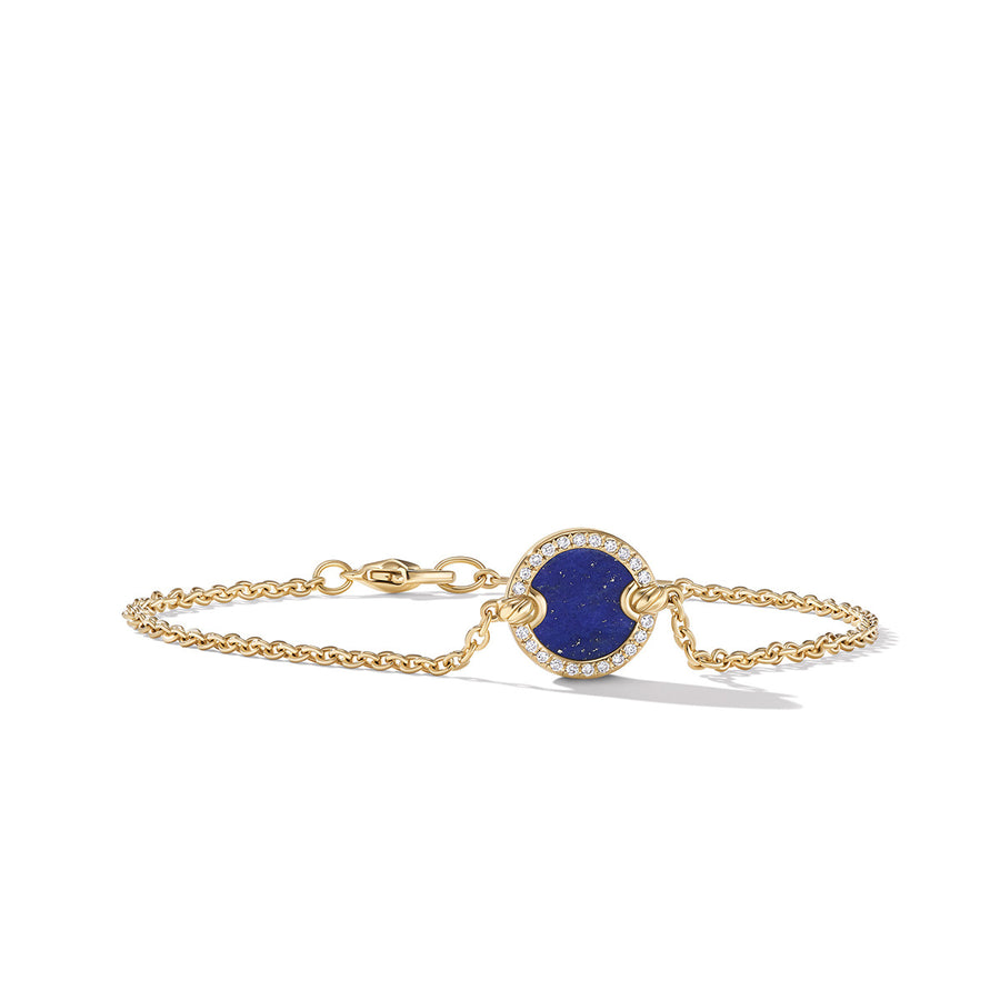 Center Station Chain Bracelet in 18K Yellow Gold with Lapis and Pave Diamonds