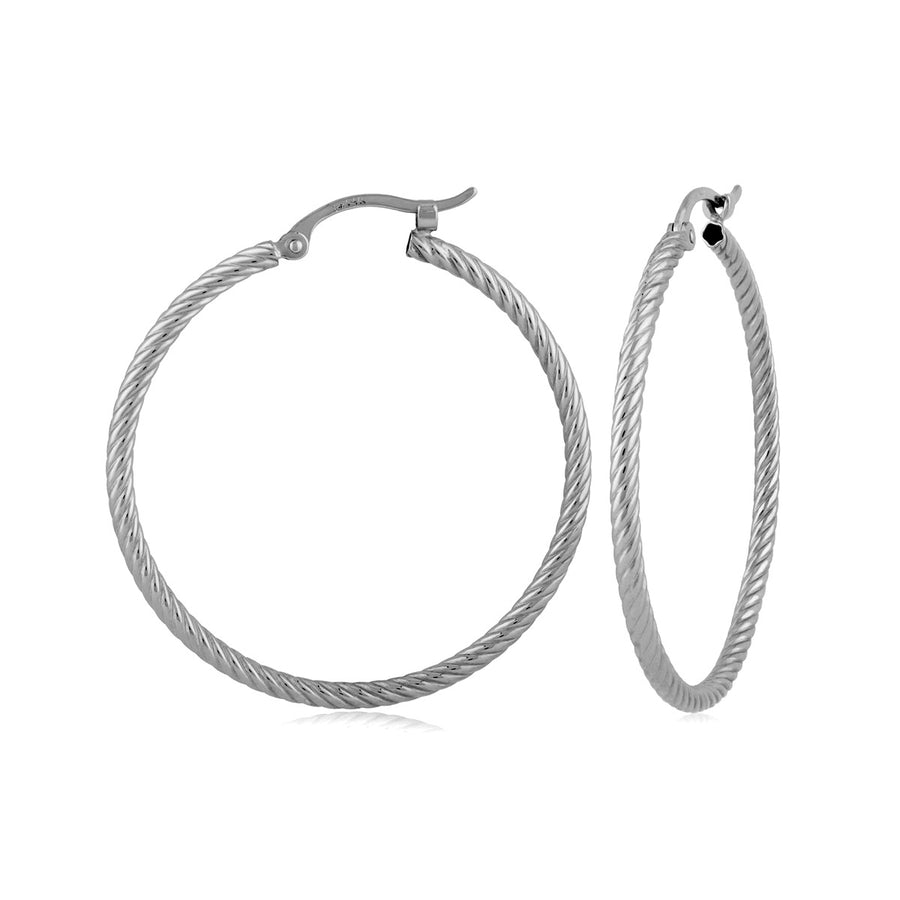 14K White Gold Twist Tubing Hoop Earrings