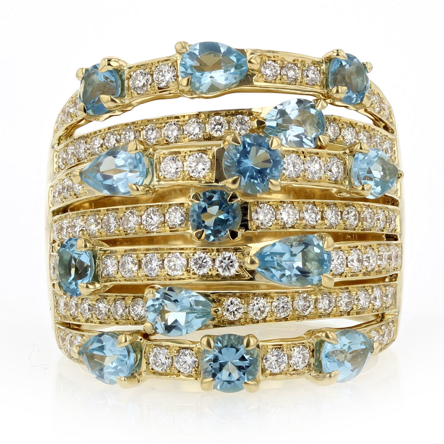 Blue Topaz and Diamond Multi Row Ring