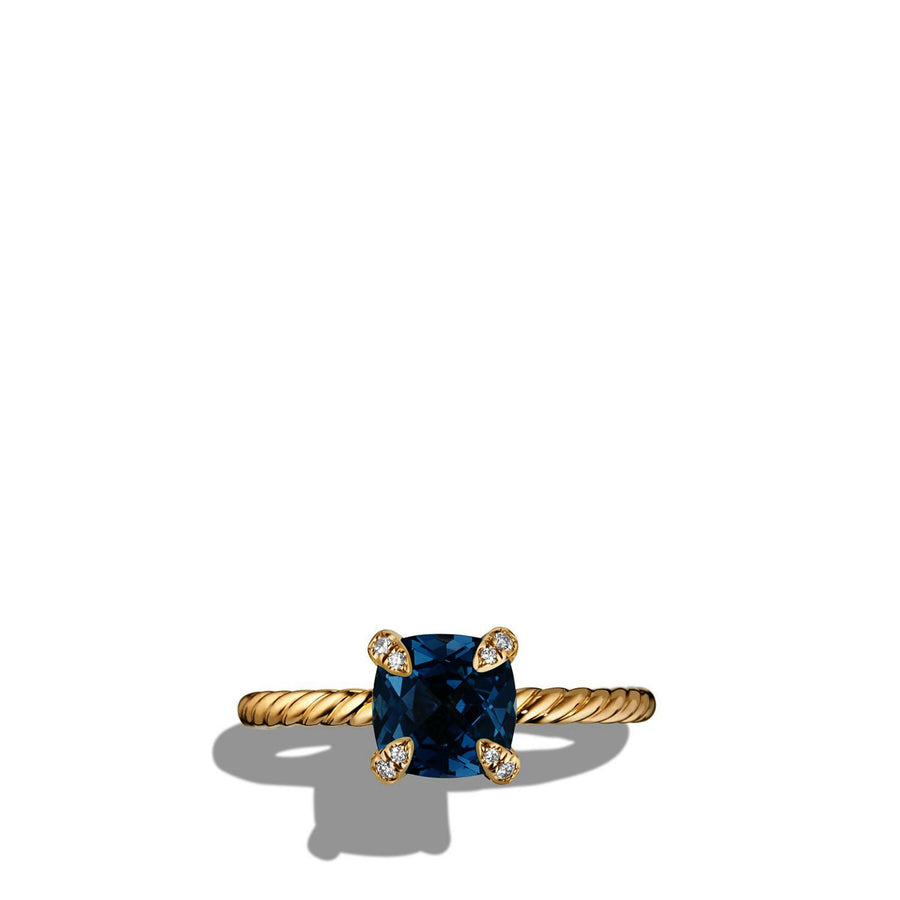 Chatelaine Ring with Hampton Blue Topaz and Diamonds in 18K Gold