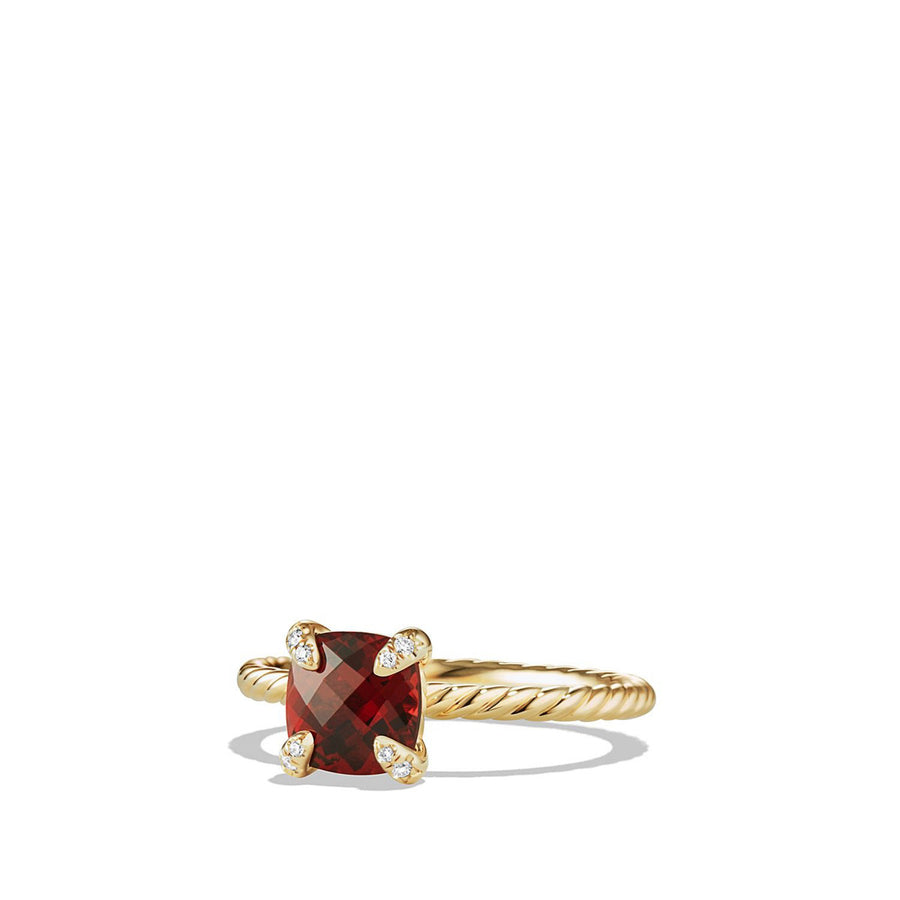 Chatelaine Ring with Garnet and Diamonds in 18K Gold