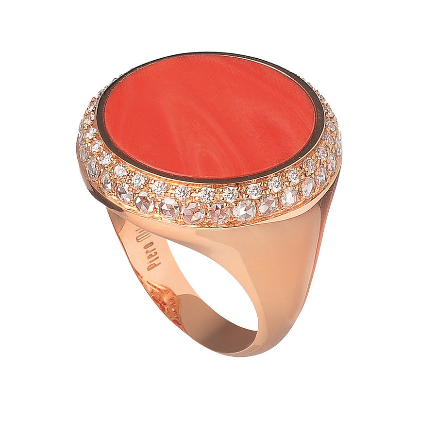 Coral Ring with Diamonds