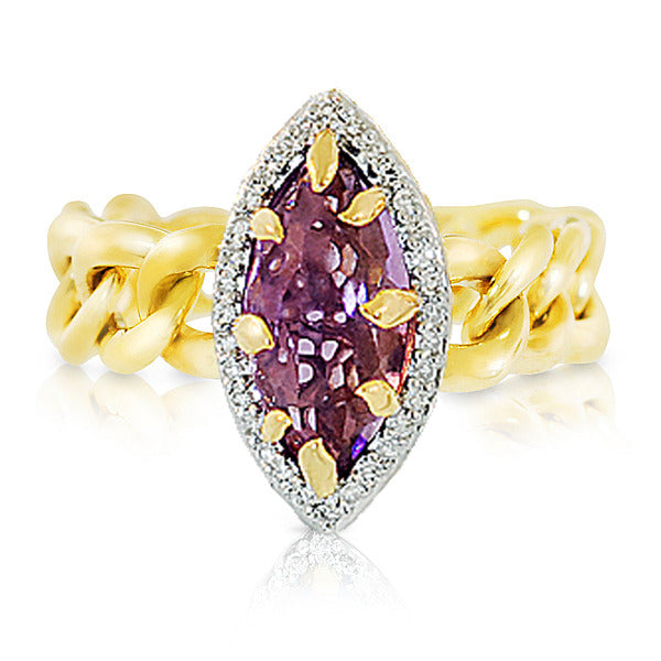 14K Gold Amethyst and Diamond Ring