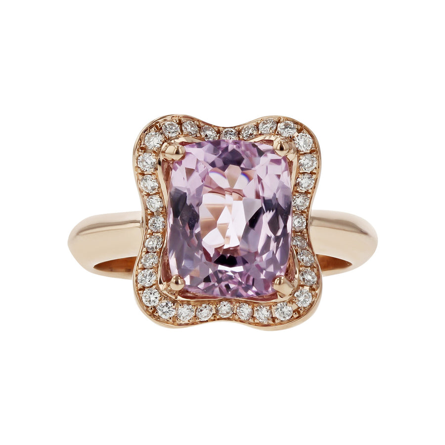 Kunzite and Diamond Wavy Halo Ring