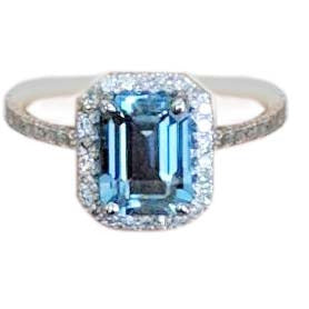 Aquamarine and Diamond Halo Ring