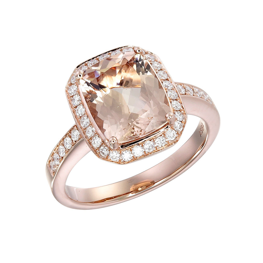 Morganite and Diamond Halo Ring