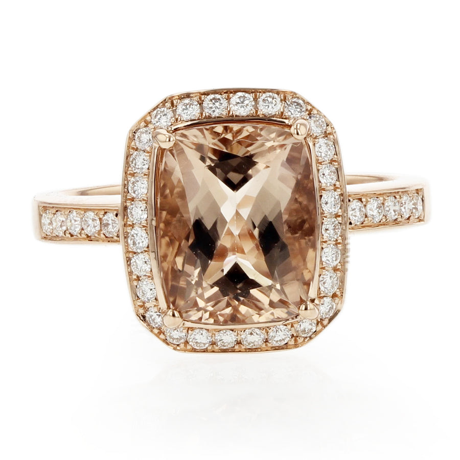 Morganite and Diamond Halo Ring