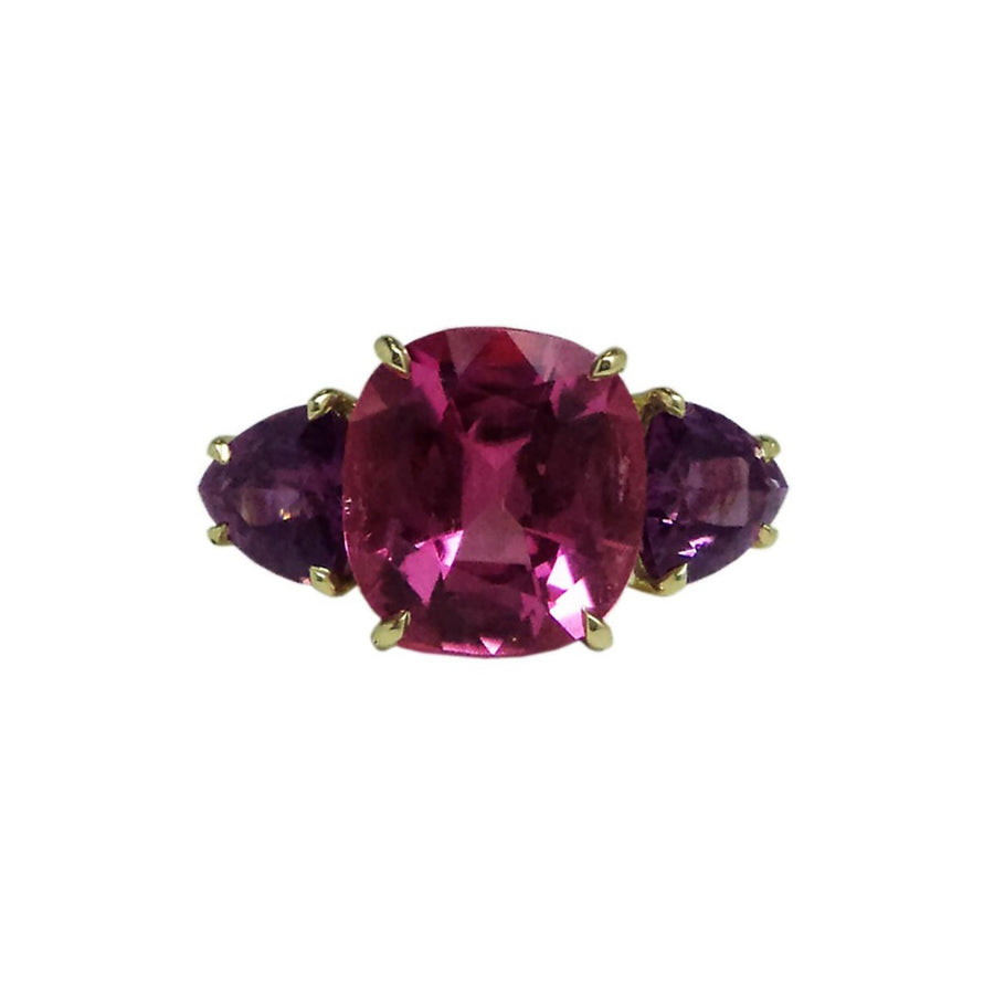 Pink Tourmaline and Trillion Garnet Ring