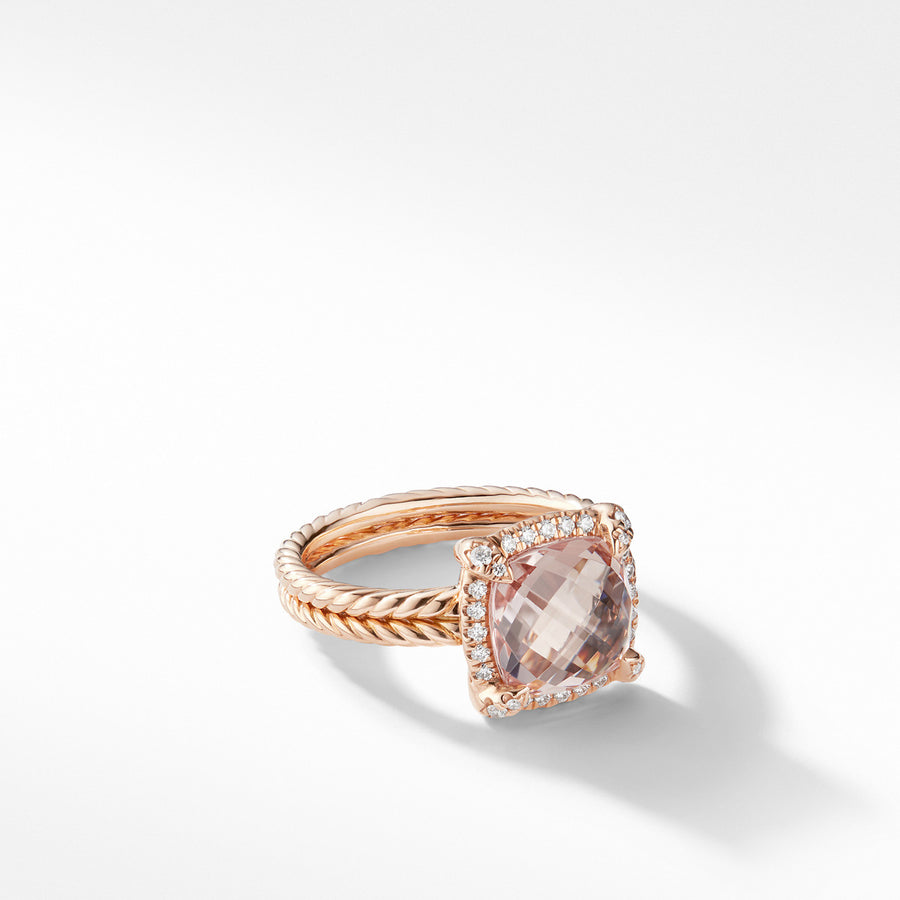 Chatelaine Pave Bezel Ring in 18K Rose Gold with Morganite