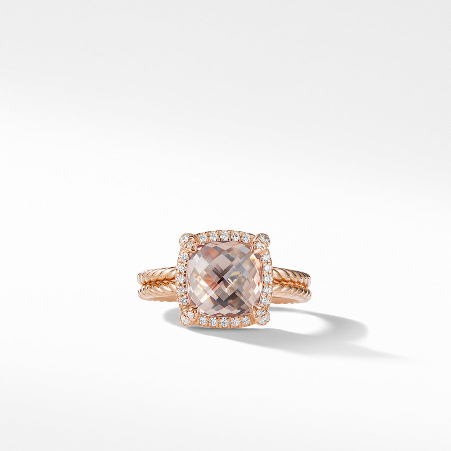 Chatelaine Pave Bezel Ring in 18K Rose Gold with Morganite