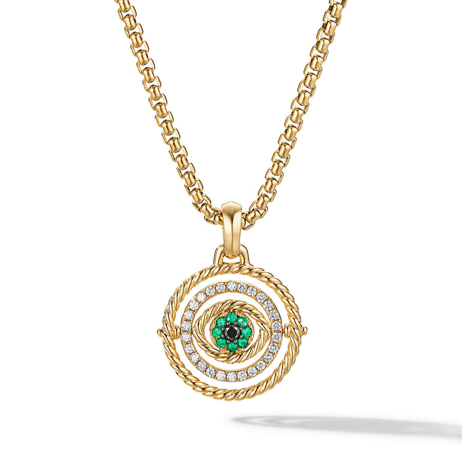Evil Eye Mobile Amulet in 18K Yellow Gold with Pave Emeralds and Diamonds