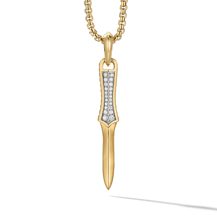 Dagger Amulet in 18K Yellow Gold with Pave Diamonds