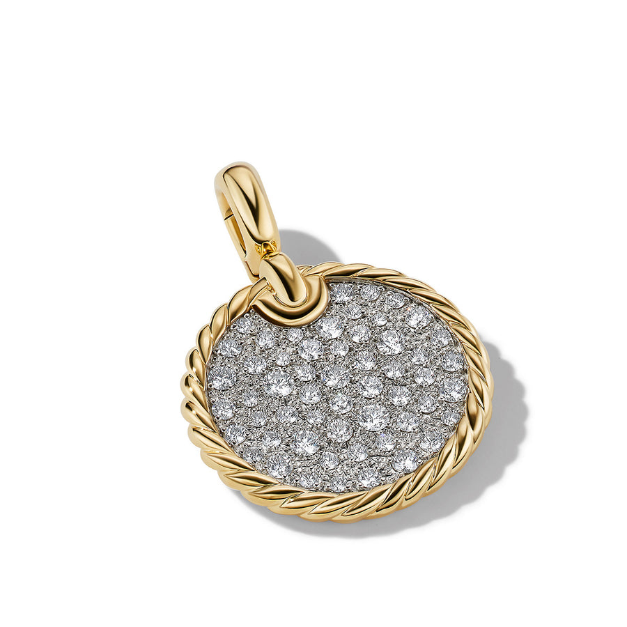 DY Elements Disc Pendant in 18K Yellow Gold with Pave Diamonds