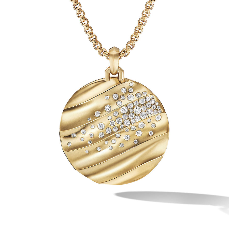 Cable Edge Pendant in Recycled 18K Yellow Gold with Pave Diamonds