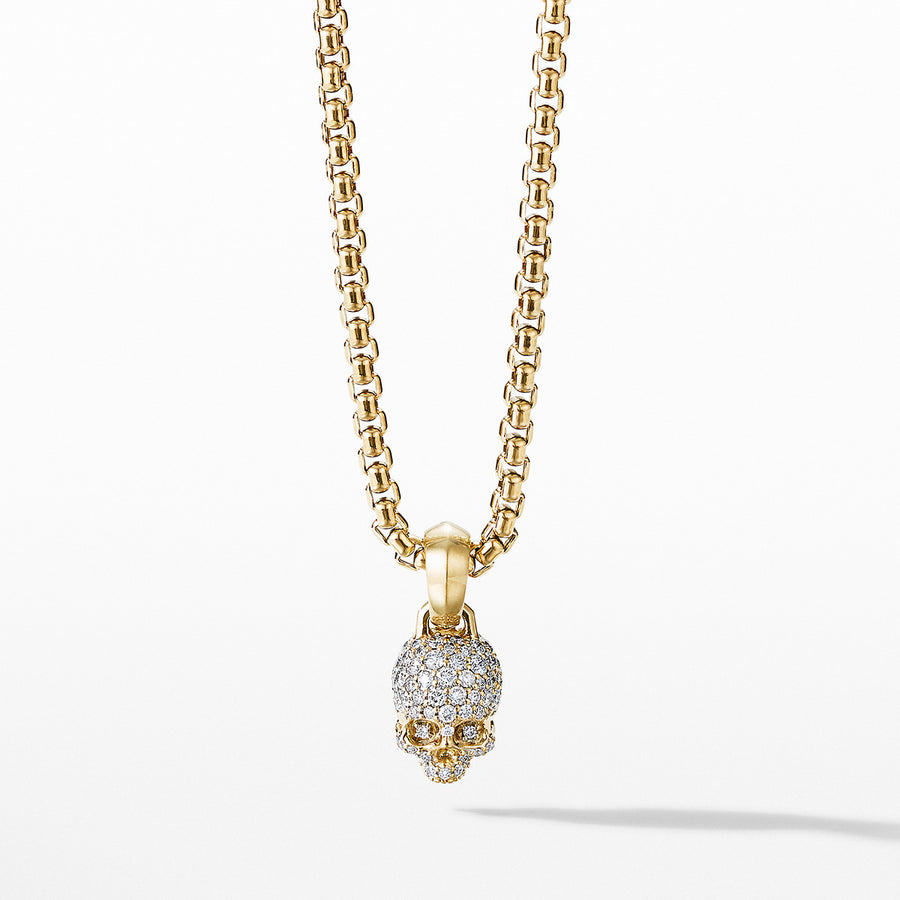 Skull Charm with Full Pave Diamonds and 18K Yellow Gold