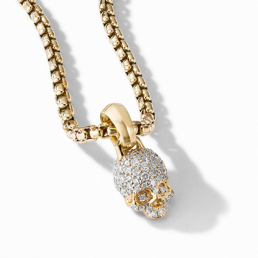 Skull Charm with Full Pave Diamonds and 18K Yellow Gold