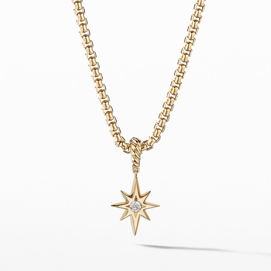 North Star Birthstone Amulet in 18K Yellow Gold with Center Diamond