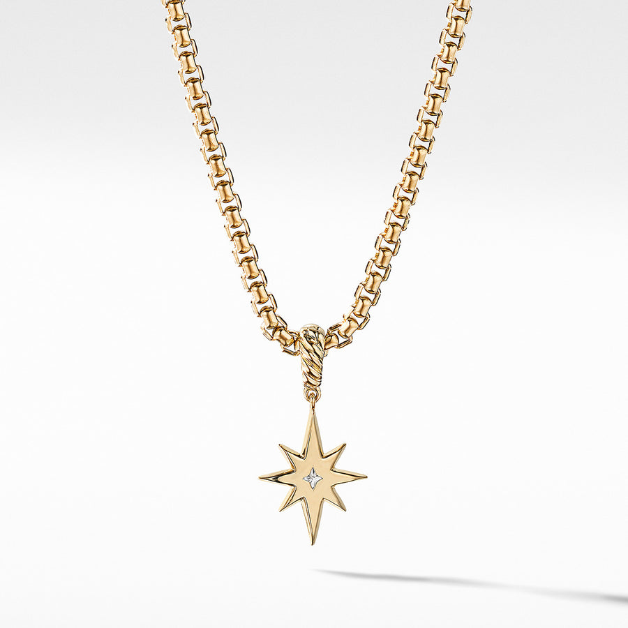 North Star Birthstone Amulet in 18K Yellow Gold with Center Diamond