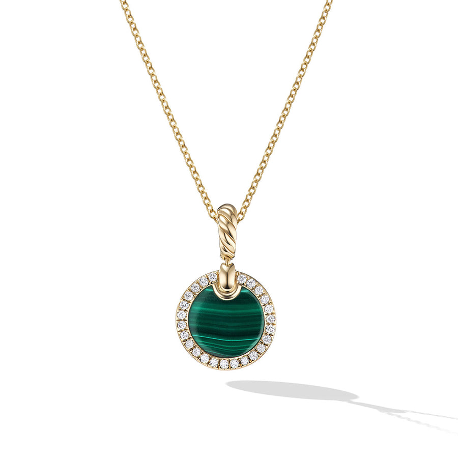Petite DY Elements Pendant Necklace in 18K Yellow Gold with Malachite and Pave Diamonds