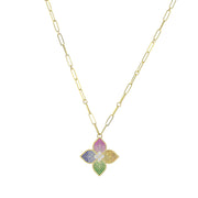 Princess Flower 18K Gold Mixed Sapphire Necklace