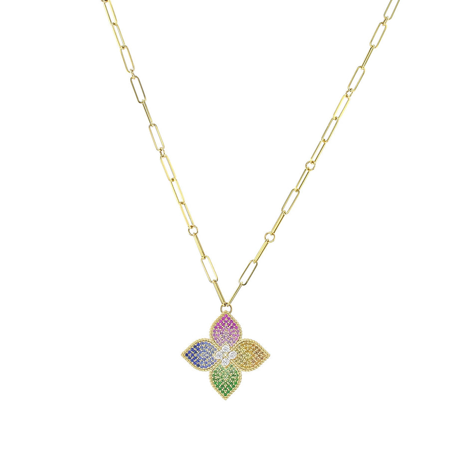 Princess Flower 18K Gold Mixed Sapphire Necklace