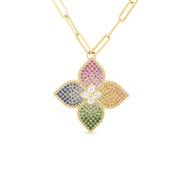 Princess Flower 18K Gold Mixed Sapphire Necklace