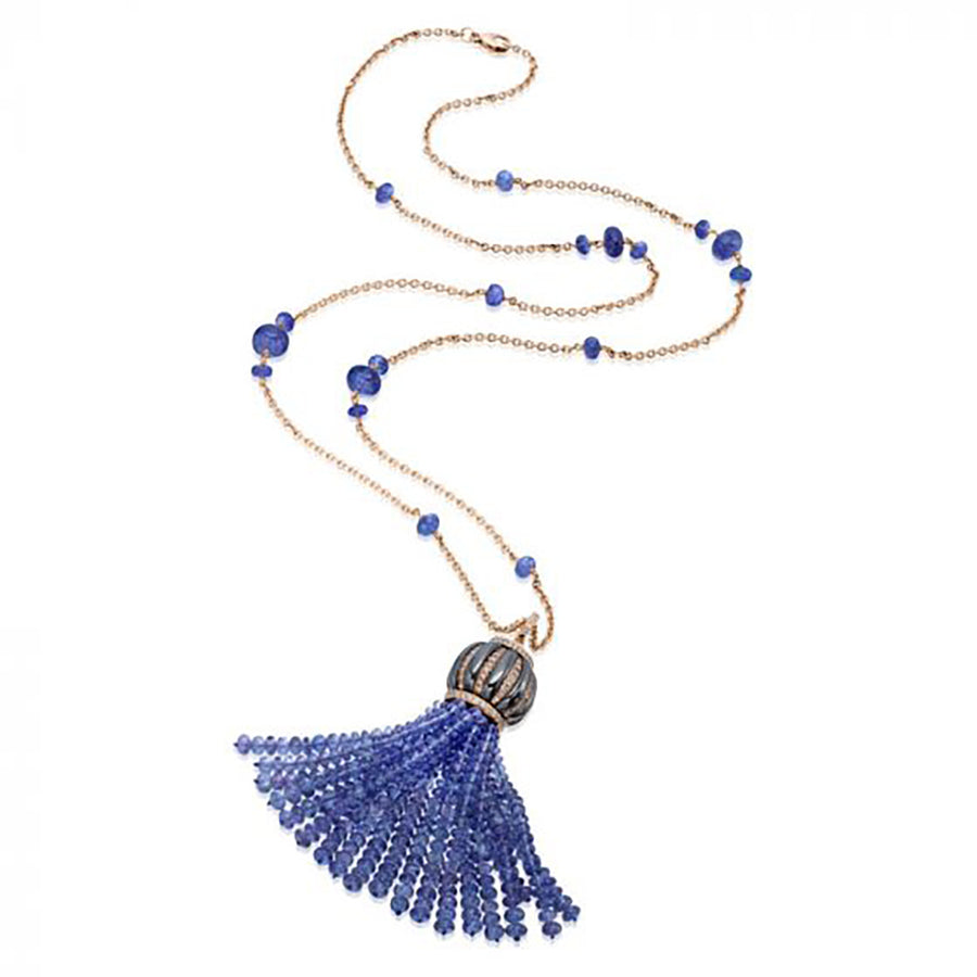 18k Rose Gold Tassel Tanzanite and Hematite Pendant