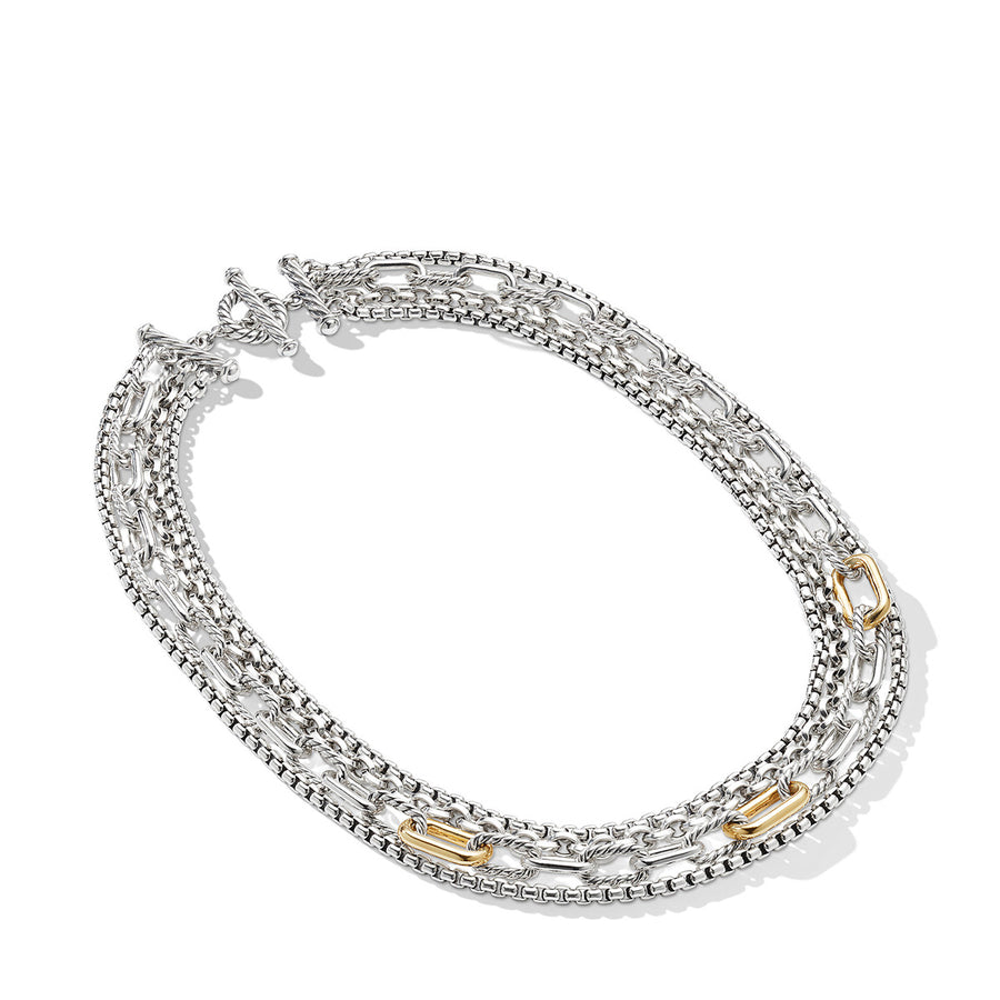 Four Row Mixed Chain Bib Necklace in Sterling Silver with 18K Yellow Gold