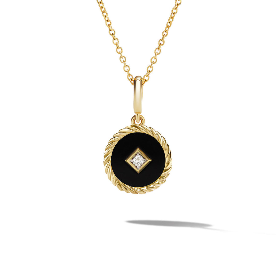 Black Enamel Charm Necklace with 18K Yellow Gold and Diamond