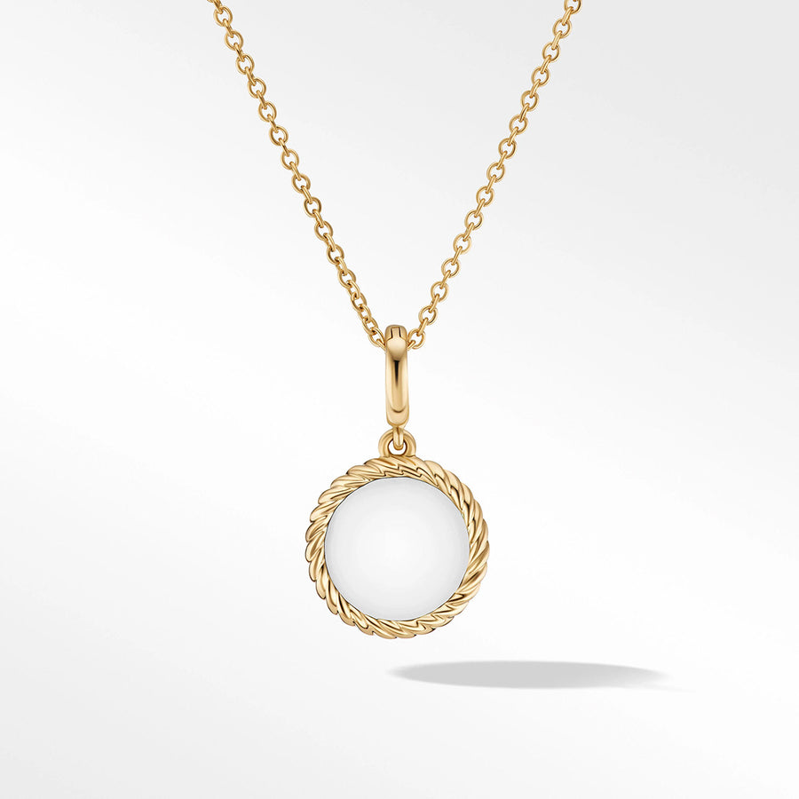 White Enamel Charm Necklace with 18K Yellow Gold and Diamond