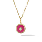 Hot Pink Enamel Charm Necklace with 18K Yellow Gold and Diamond