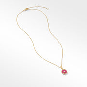 Hot Pink Enamel Charm Necklace with 18K Yellow Gold and Diamond
