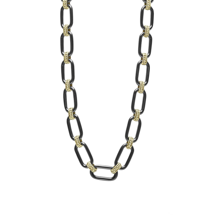 18K Gold and Black Ceramic Link Necklace