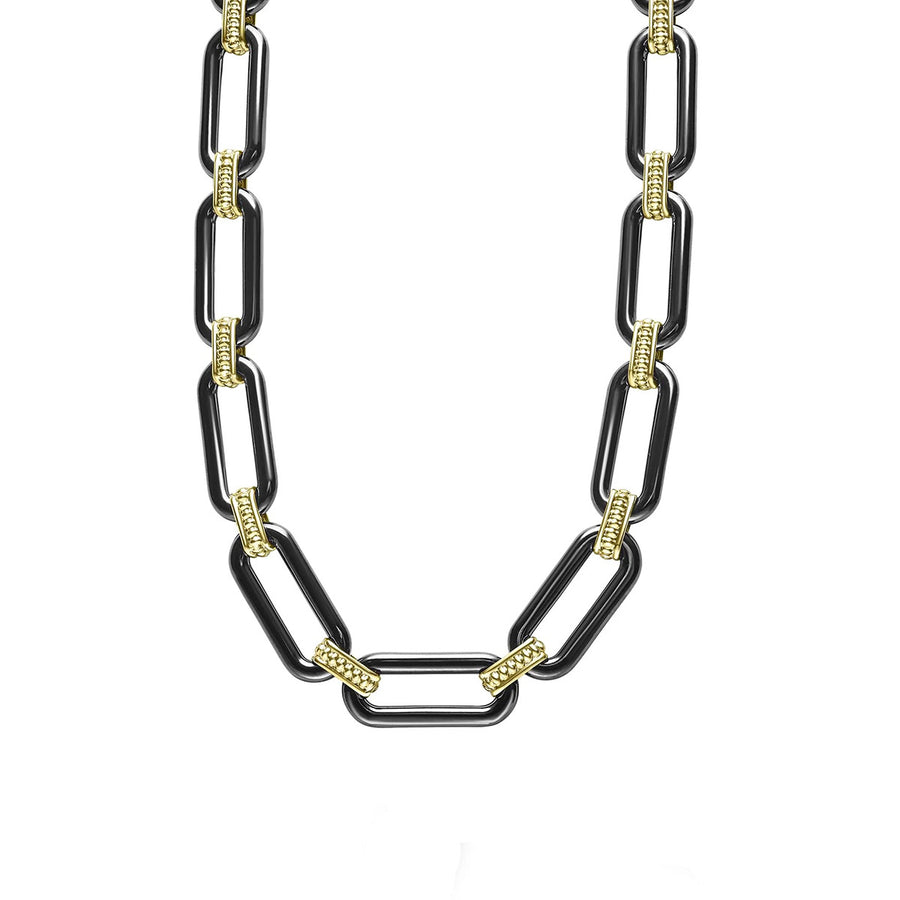 18K Gold and Black Ceramic Link Necklace