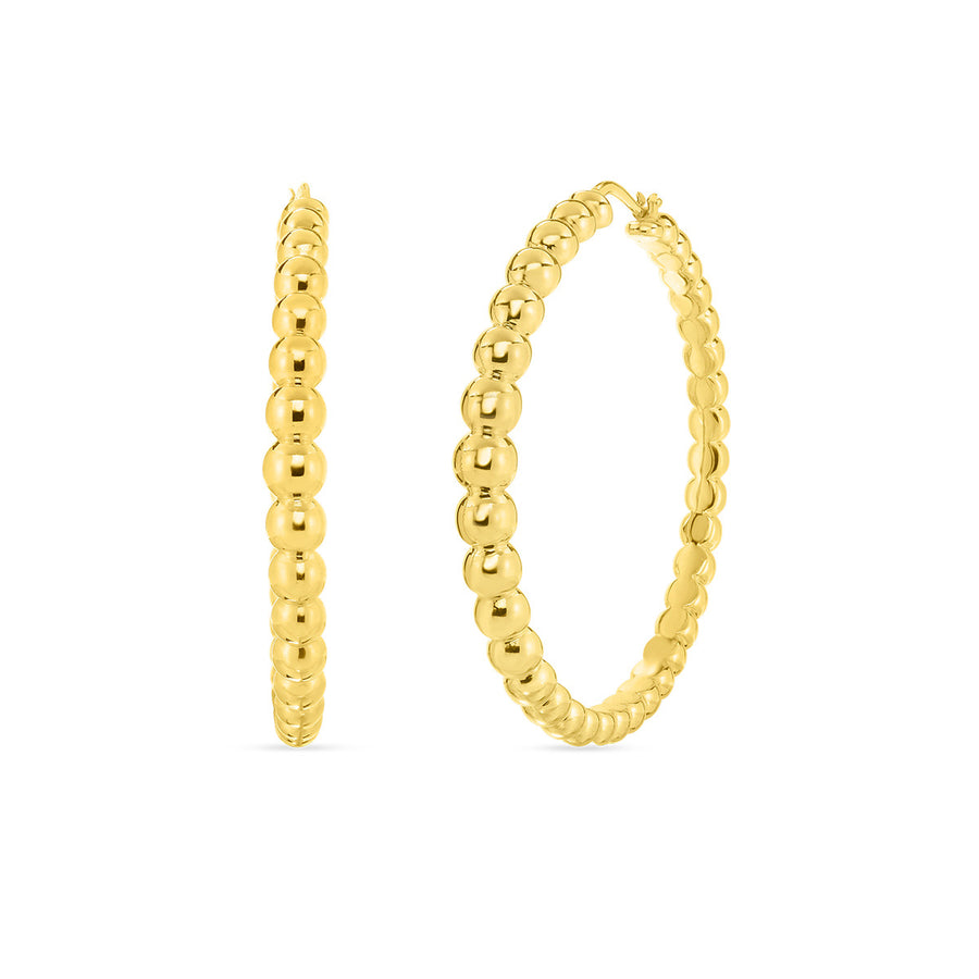 18K Gold Bead XL Hoop Earring