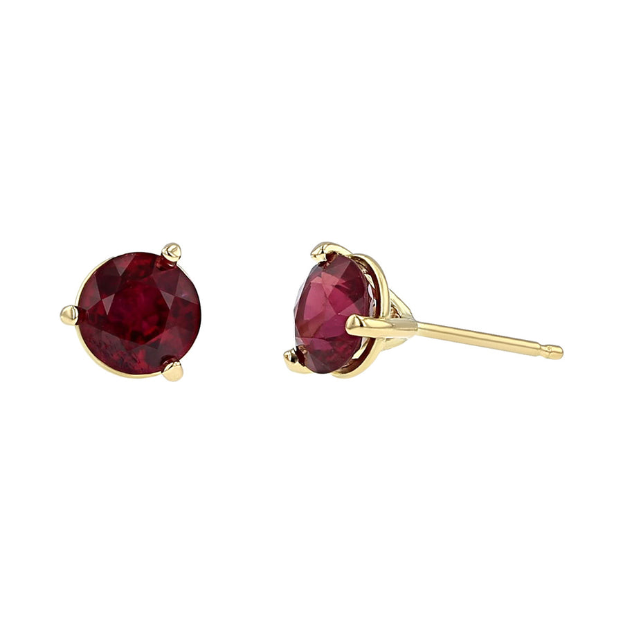 18K Yellow Gold 3-Prong Ruby Stud Earrings