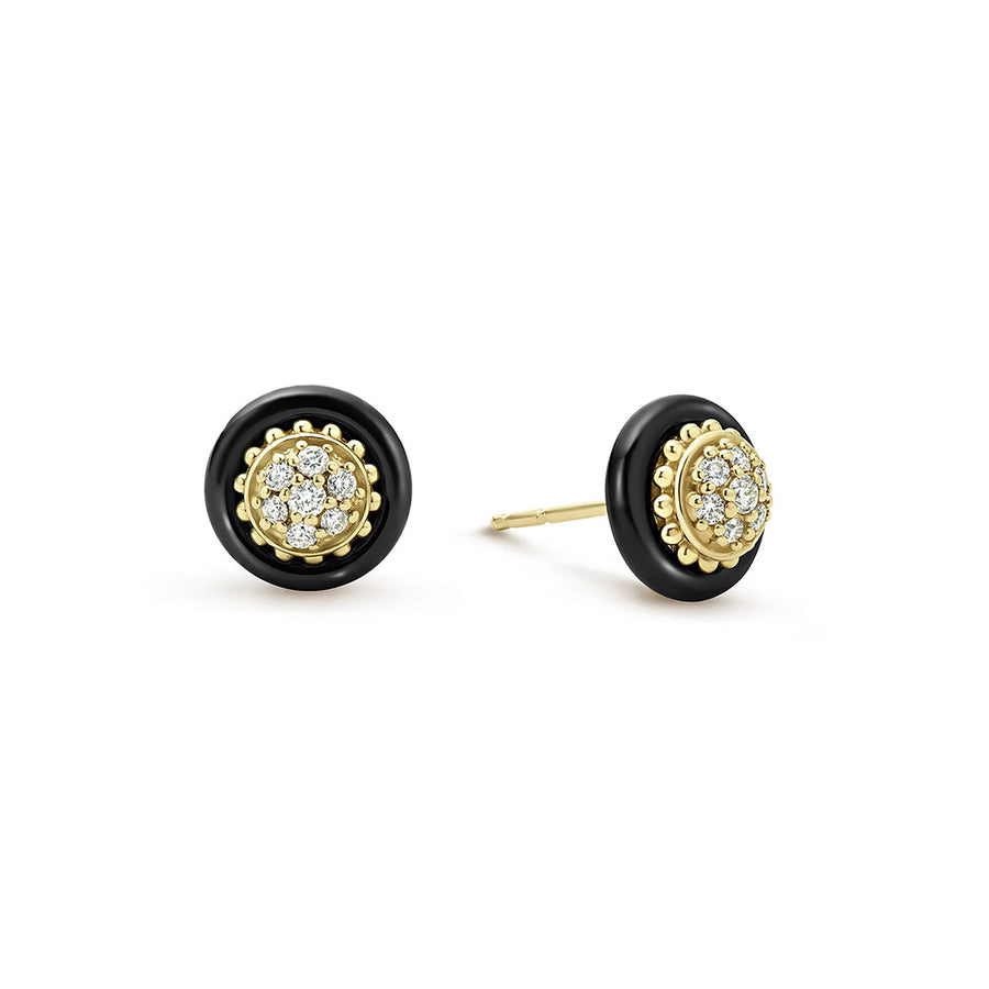 18k Gold and Black Ceramic Diamond Stud Earrings