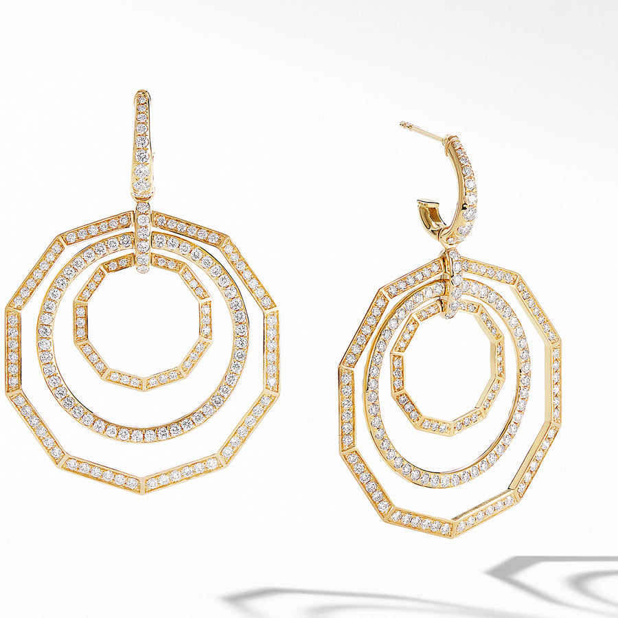 Stax Full Pave Drop Earrings in 18K Yellow Gold